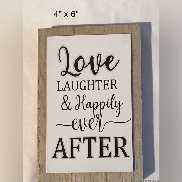 NWT “LOVE LAUGHTER AND HAPPILY EVER AFTER” WOOD DECOR - Picture 1 of 5